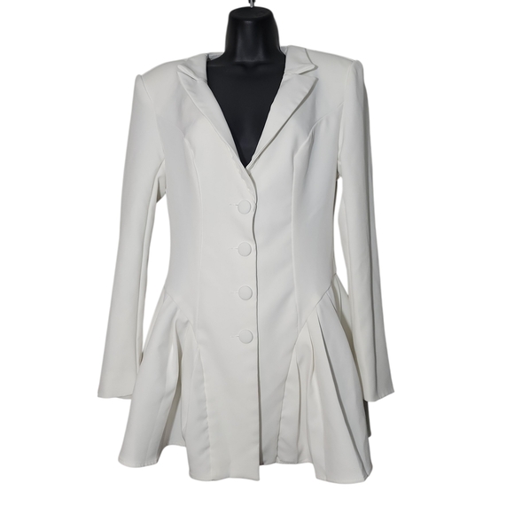 SHEIN BAE Pleated Hem Mini Blazer Dress White Polyester Slim Fit Size M - Picture 3 of 6